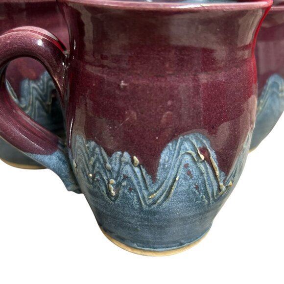Vintage Brownish Purple Teal Handmade Pottery Coffee Cup Mug Lot of 3 - Picture 2 of 5